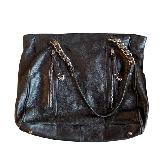 Vintage B Makowsky Black Leather Tote Bag - Picture 2 of 12